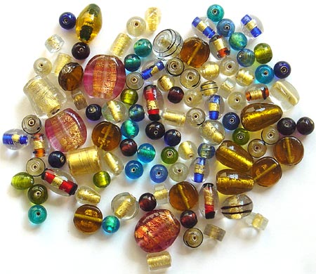 Gold Foil Glass Beads Mix