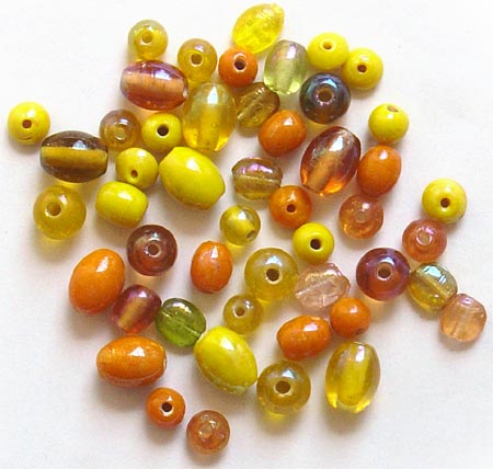 Yellow Shade Plain & Polish Glass Beads Mix<br>(6mm - 12mm)