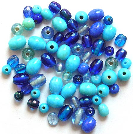 Blue Shade Plain & Polish Glass Beads Mix<br>(6mm - 12mm)