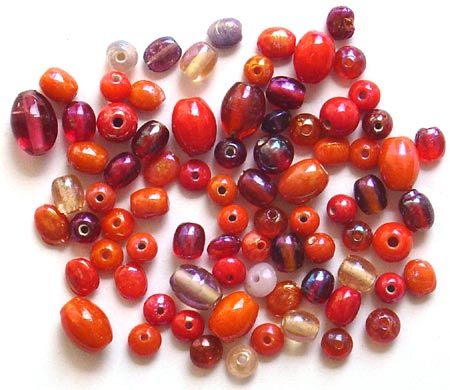 Red Shade Plain & Polish Glass Beads Mix<br>(6mm - 12mm)