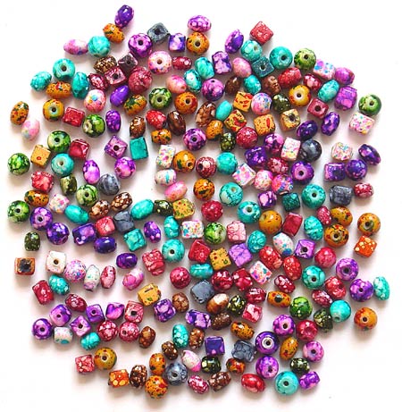 Round Oval & Square Marble Polish<br>Glass Beads Mix